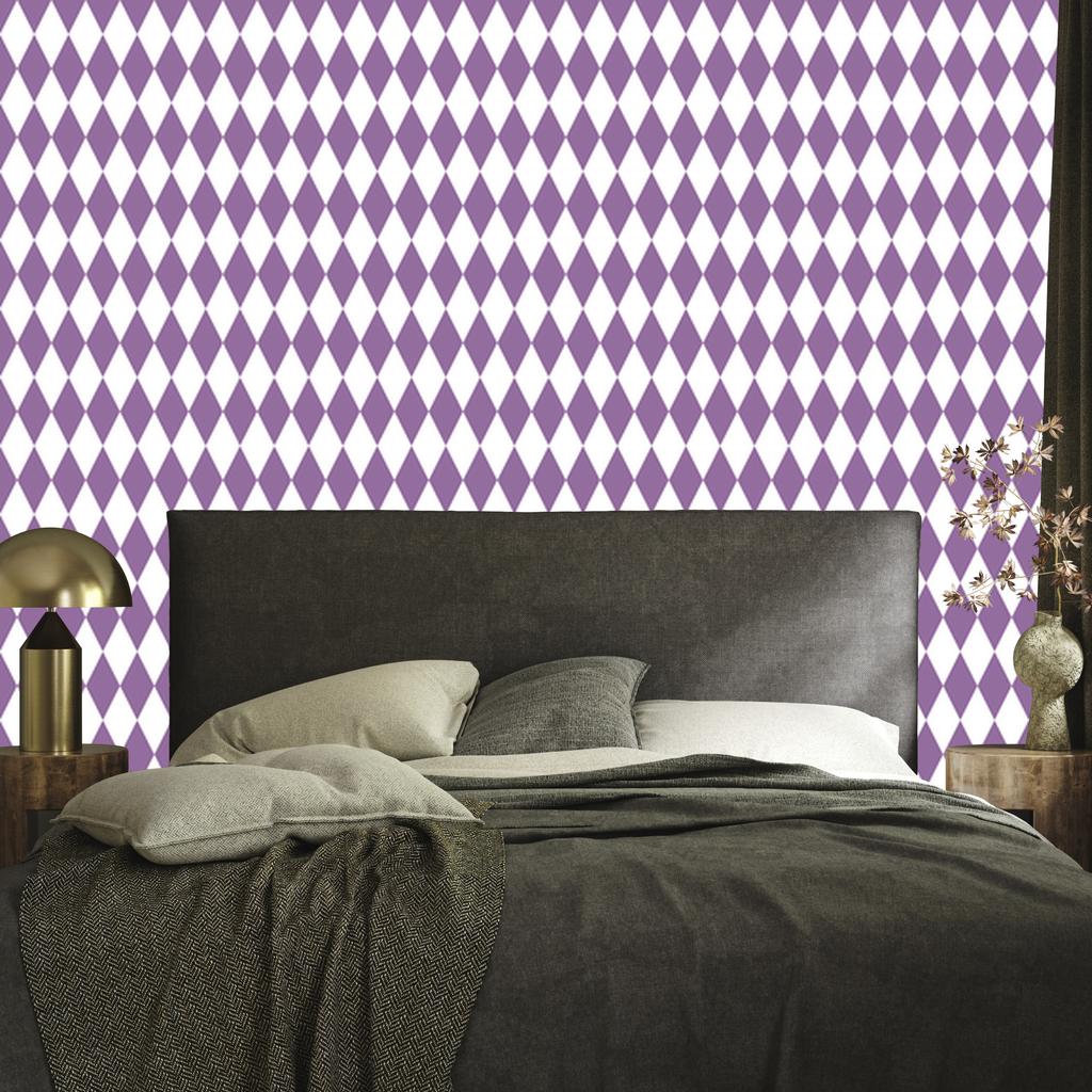 Harlequin Diamonds wallpaper purple, light gray background 50x1000