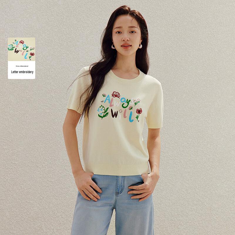 Женский вязаный топ INMAN с вышивкой букв, круглым вырезом и коротким рукавом L