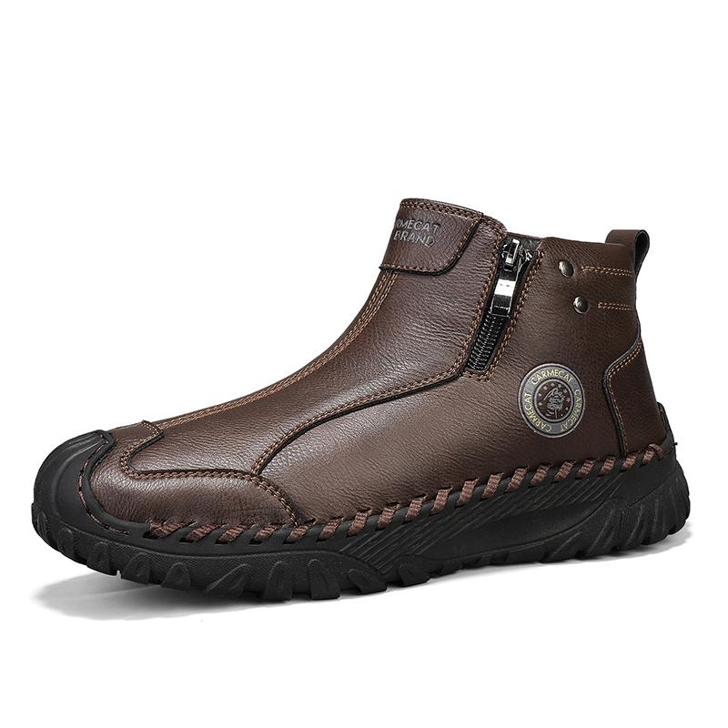 Fashion Natural Cow Leather Men Boots Handmade Retro Genuine Leather Winter Shoes Anti-slip Wear-resistant Comfortable Soft-soled Outdoo