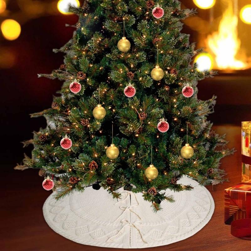 Adjustable Size Christmas Tree Base Rings Handmade White Tree Skirt Elegant Tree Stadn Skirt for Festival Decors