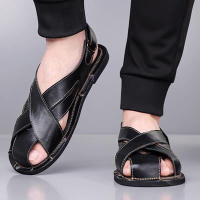 Herren Handgefertigt Einfache flache Gladiator-Sandalen Sommer Römische Sandalen Retro Braunes Leder Strandschuhe Große Größen