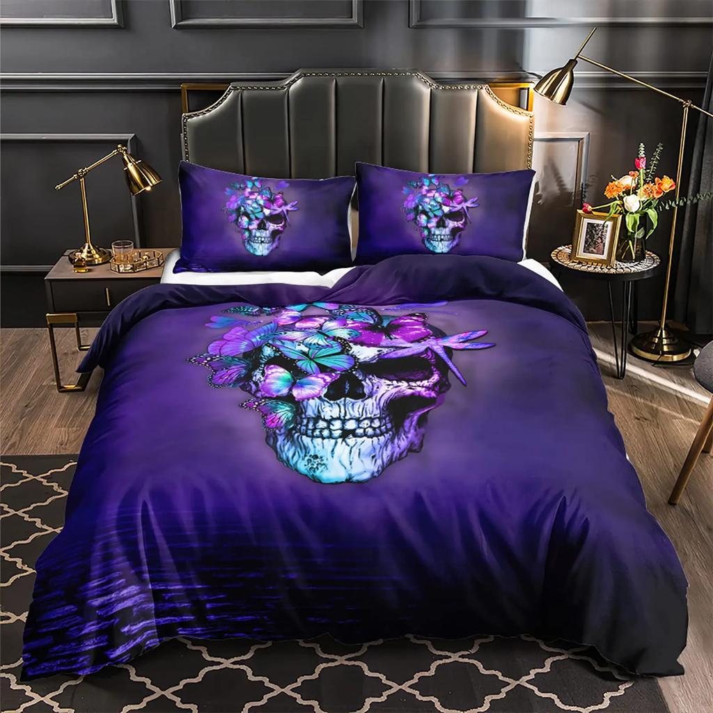 Octopus Duvet Cover King Size Skull Bedding Set Print Blue Decorative Luxury Horror Marine Life Room Decorations For Women Men
