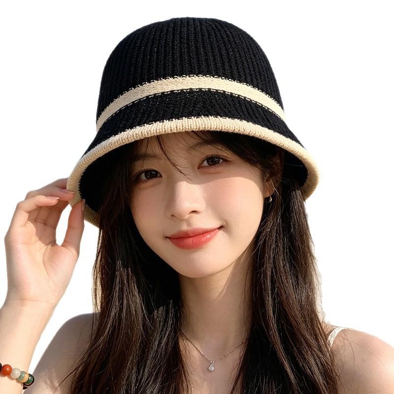 New Summer Style Women's Straw Fisherman's Hat with Color-Block Stripes—Breathable Sun-Protective and Versatile for Outings Flatters The Face