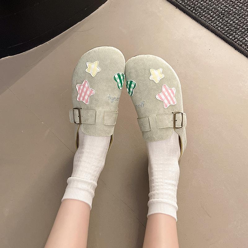 

Retro thick-soled heightening baotou slippers women s summer fashion versatility semi-drag 40 светло-зеленый