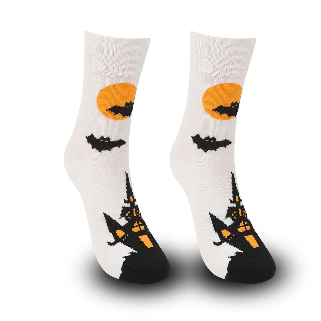 Plus Size Halloween Pumpkin Witch Funny Casual Mid-Calf Socks for Men & Women