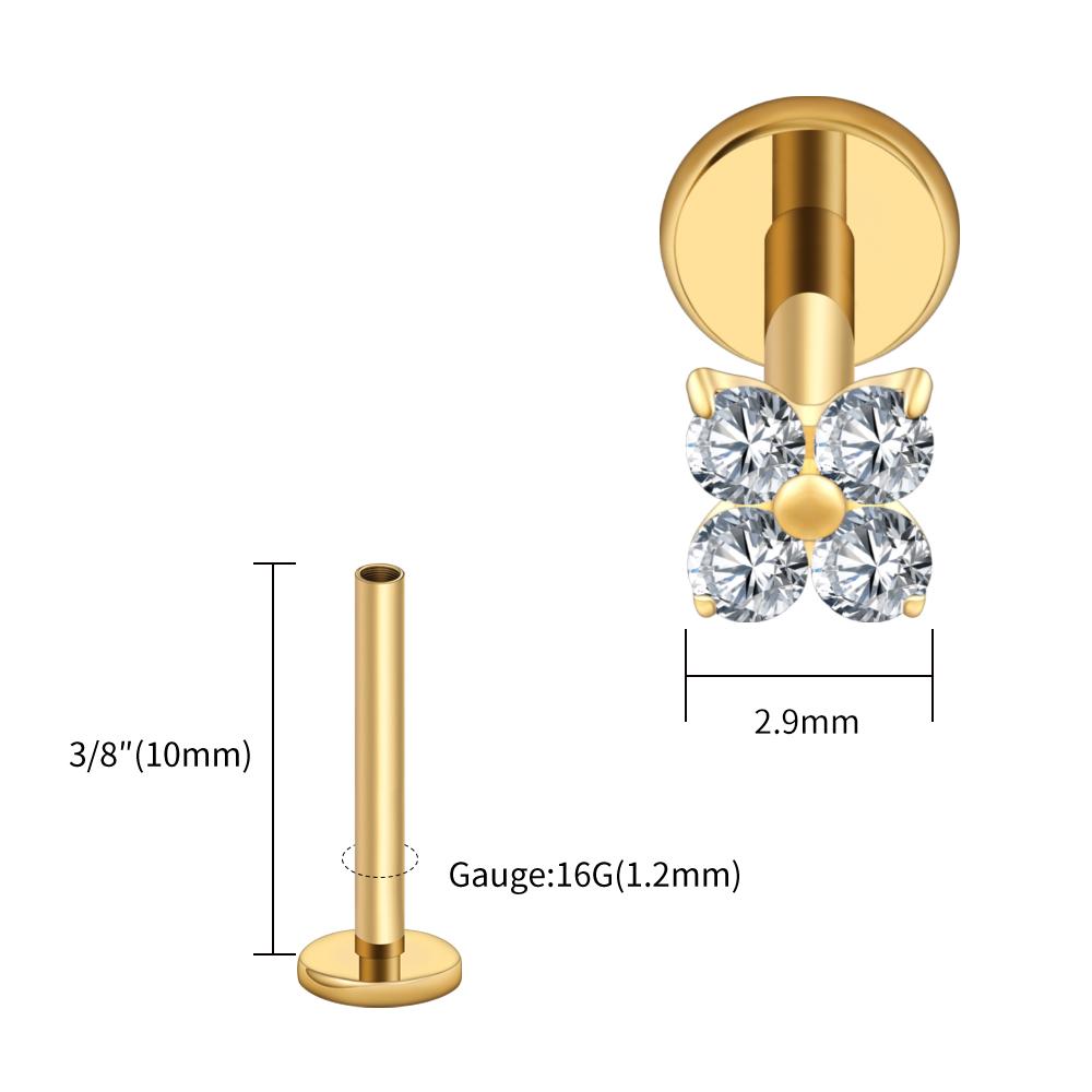 Right Grand ASTM F136 Titanium Flower CZ Cartilage Earring 16G Four Leaf Helix Tragus Stud Flat Back Labret Piercing Jewelry