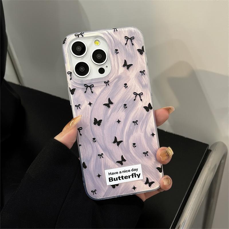 Flowers Butterfly Feather Texture Hard Case For IPhone 17 Pro 17 Air 16 15 14 13 12 11 Pro Max 16 Plus 16e Silicone Cover