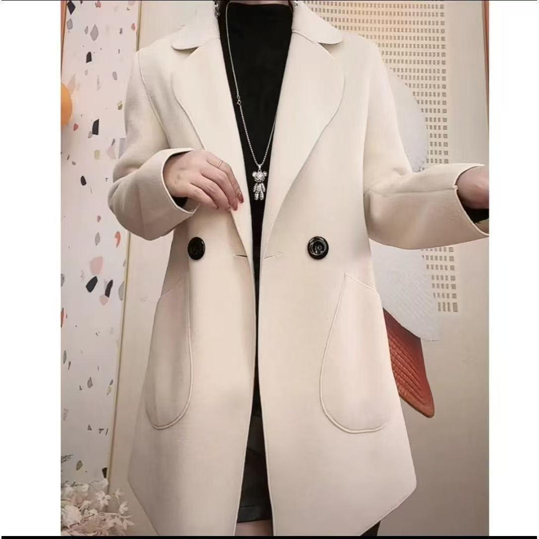 

Women s Mid-Length Double-Faced Wool Coat - Autumn/Winter 2026 Slimming Fashion Jacket XXL (120-130 jin) грязно-белый