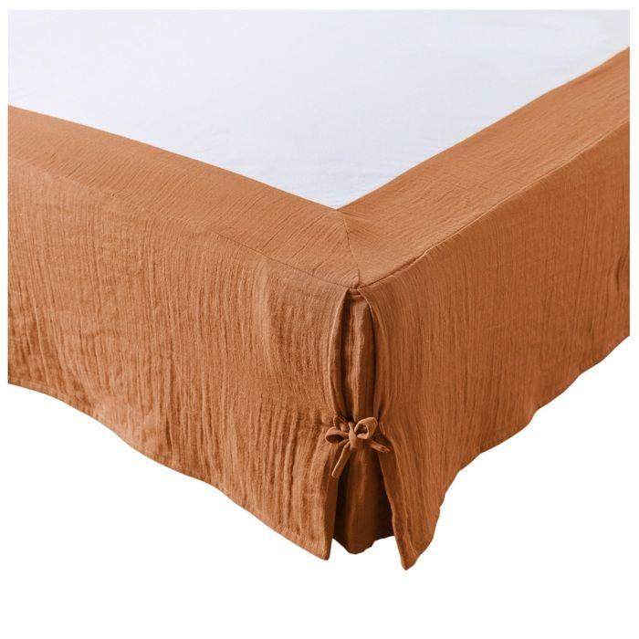 Cache-sommier - Gaia - 140 x 190 cm - Gaze de coton - Orange abricot