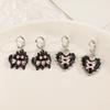 Vintage Gothic Black Heart Shaped Kitten Inlaid With Pink Zircon Earrings Creative Cool Cross Heart Shaped Sweet Jewelry Gift