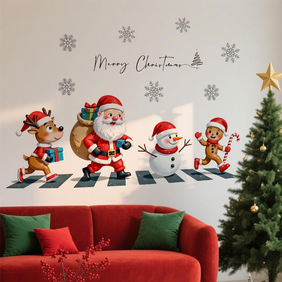 Merry Christmas Snowman Gingerbread Wallpaper Removable Self-Adhesive Santa Reindeer for Home Cafe Bedroom Living Room Decor