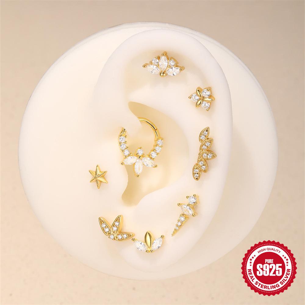 S925 Sterling Silver Horse Eye With Zircon Design Sense, A Simple, Small, Exquisite And Simple Earrings 16G Earrings