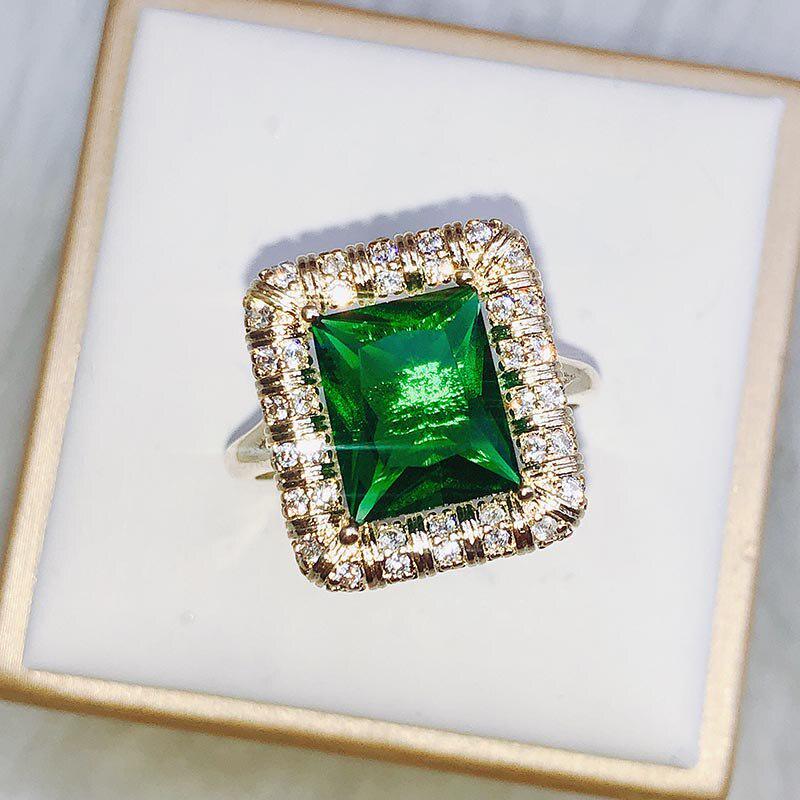 Lindon Vintage Luxury Geometry Emerald Ring for Women Rectangular Gemstone Silver 925 Jewelry Female Anniversary Gift Banquet