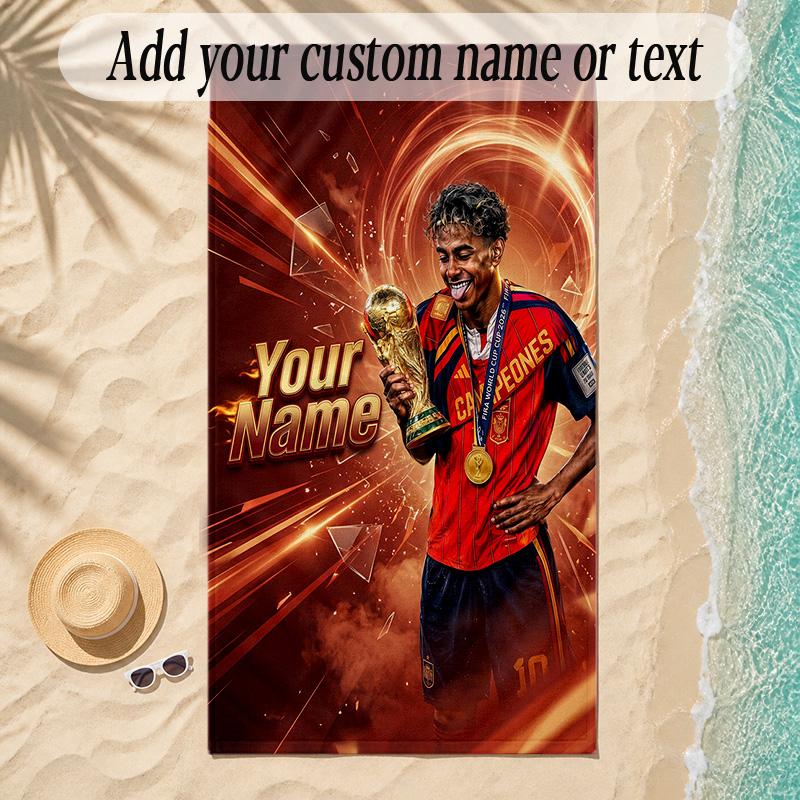 Beach TowelLamine Yamal Custom Name Text Personalized Soft Towel for Beach Pool Indoor Home Decor Gift