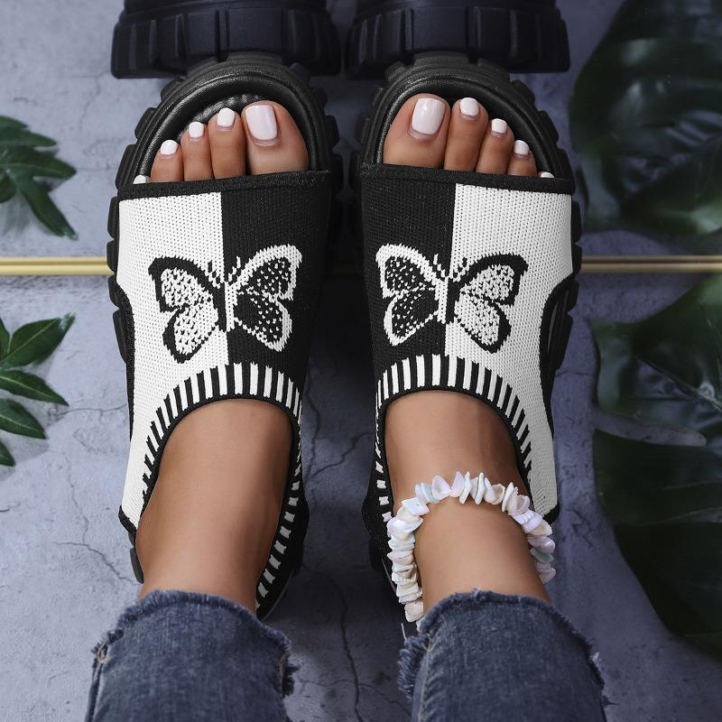 Large size new fly-woven fish mouth sandals platform mesh butterfly embroidered sandals foot cover women's sandals