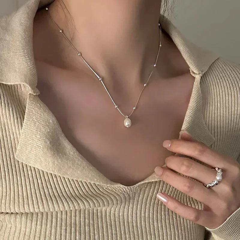 French Baroque Freshwater Pearl Pendant Necklace for Women Personalized Fashion Daily Accessories Party  Birthday Gifts