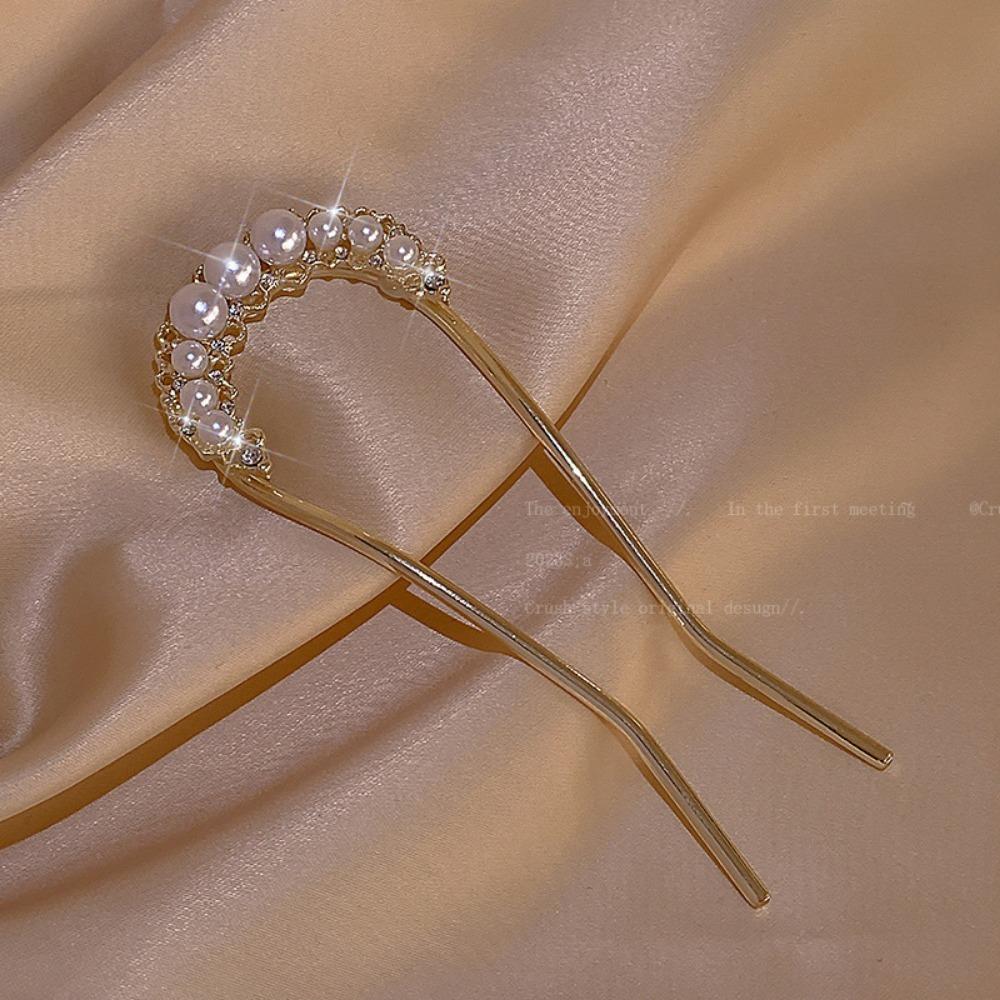 1pc Fashion Pearl U-Shape Hair Clips Accessories Hairpin Female Plug Comb Hairpin Hair Plate Fixed Artifacts Hairpin Headdress