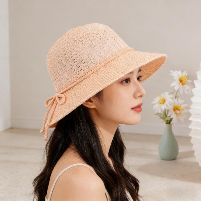 Spring and Summer Ladies Sunscreen Sunshade Straw Hat Big Eaves Bucket Hat Hollow Breathable Beach Vacation Leisure Straw Hat