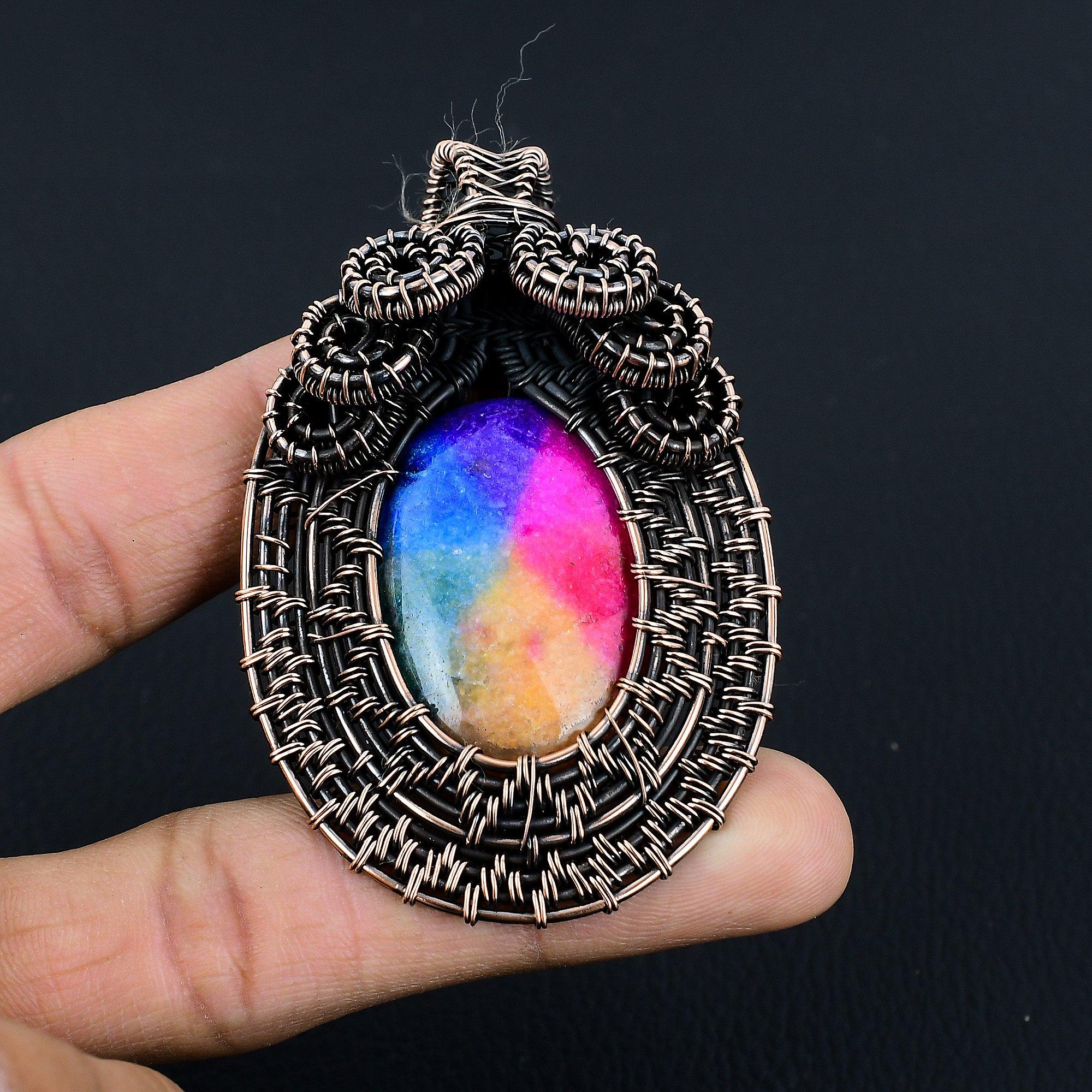 

Кулон из Радужного Солнечного Кварца, обернутый медной проволокой 999 пробы, Ювелирное изделие с подвеской из драгоценного камня ручной работы, Подарки для жены, Новая подвеска 2.55