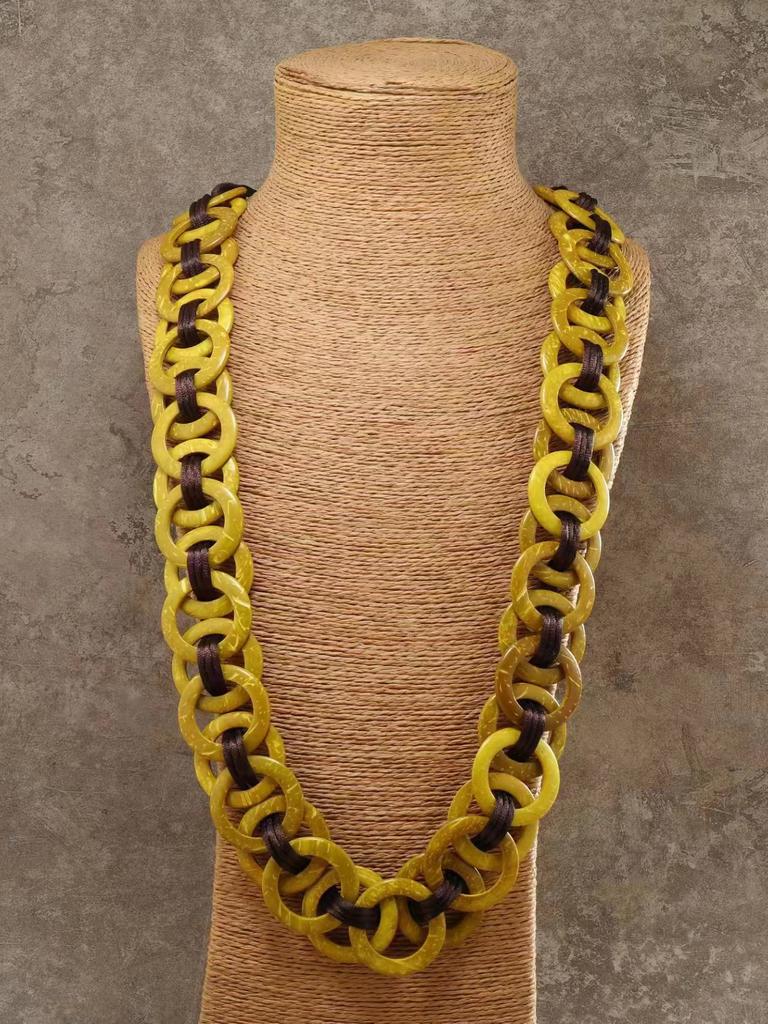 Bohemian Coconut Shell Necklace for Women, Exotic Vintage Long Lariat Natural Handmade Ethnic Layering Jewelry Boho Chic Gift