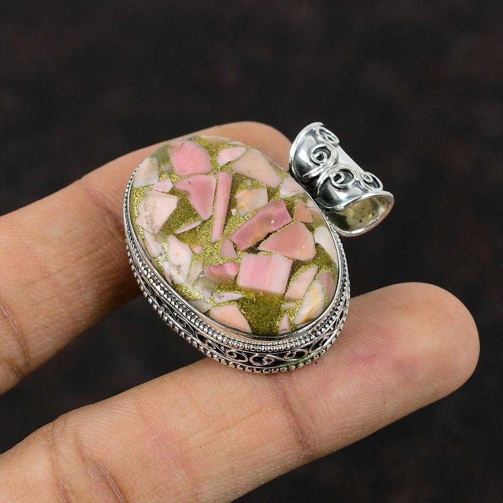 Copper Pink Opal Pendant Dainty Gemstone Jewelry 925 Sterling Silver Pendant Vintage Jewelry Handmade Elegant Hippie Pendant Gift For Women