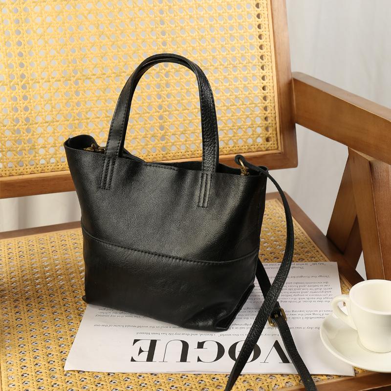 Johnature Large Capacity Lazy Style Simple Soft Cowhide Handbag Genuine Leather Tote Bag Versatile Shoulder Bag