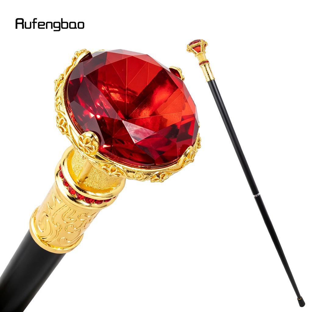 Bastone da Passeggio Tipo Diamante Rosso Dorato Bastone da Passeggio Decorativo alla Moda Gentleman Elegante Bastone Cosplay Pomello Pastorale 93cm