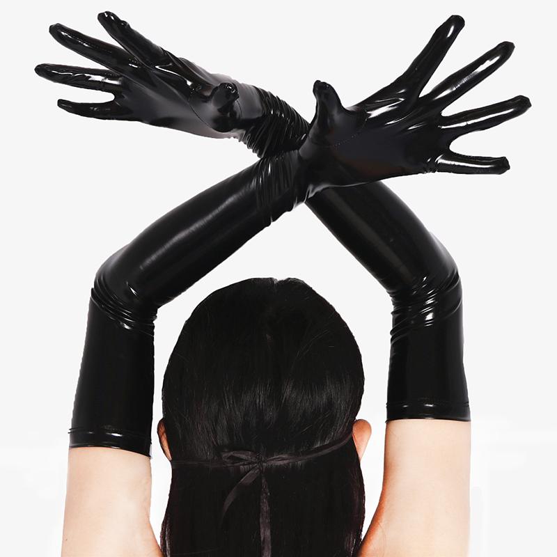 53Cm Guanti Lunghi Lucidi Sexy da Donna Pelle Sintetica Lattice Abbigliamento Cosplay Danza su Palo Night Club Guanti Stretti Accessori