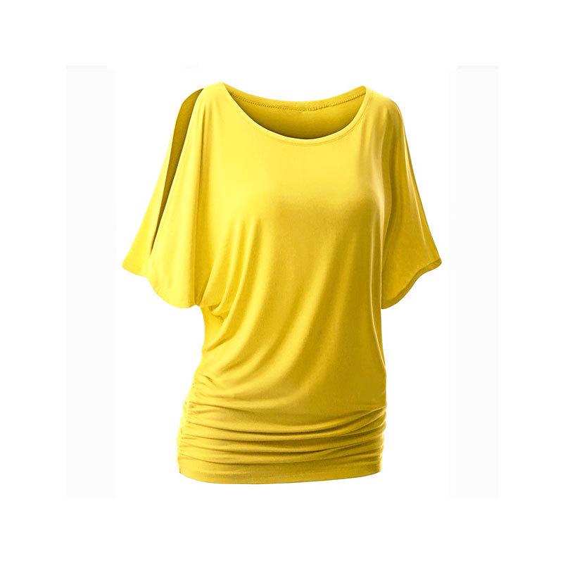 Dámské tričko nadměrné velikosti s odhalenými rameny, netopýřími rukávy a kulatým výstřihem - Vícebarevné