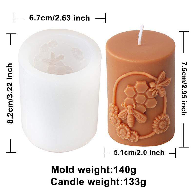 3D Relief Bee Cylindrical Candle Silicone Mold Diy Honeycomb Column Aromatherapy Candle Plaster Making Tool Handmade Gift Decor