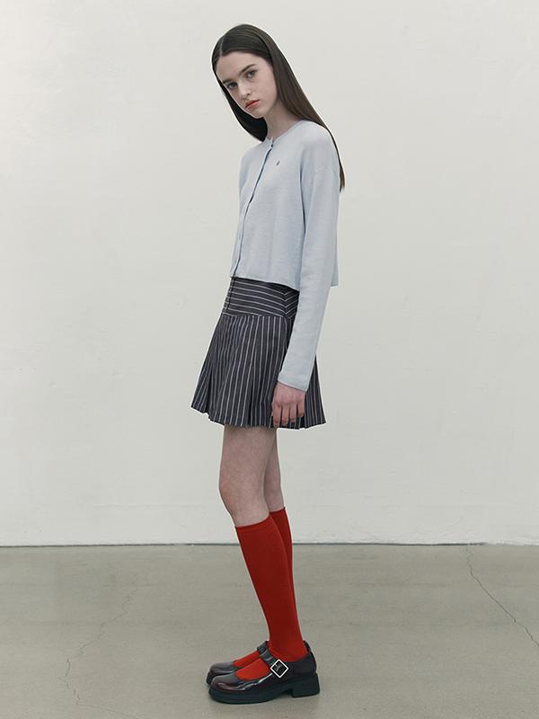 Kirsh Striped Button Point Pleated Skirt [Navy]
