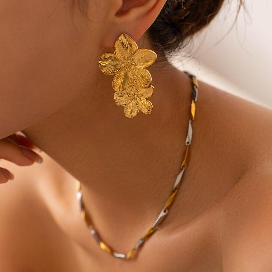 Tarnish Free Vintage Gold Color Stainless Steel Drop Earrings Metal Waterproof Statement Stylish Gold Color Exaggerated