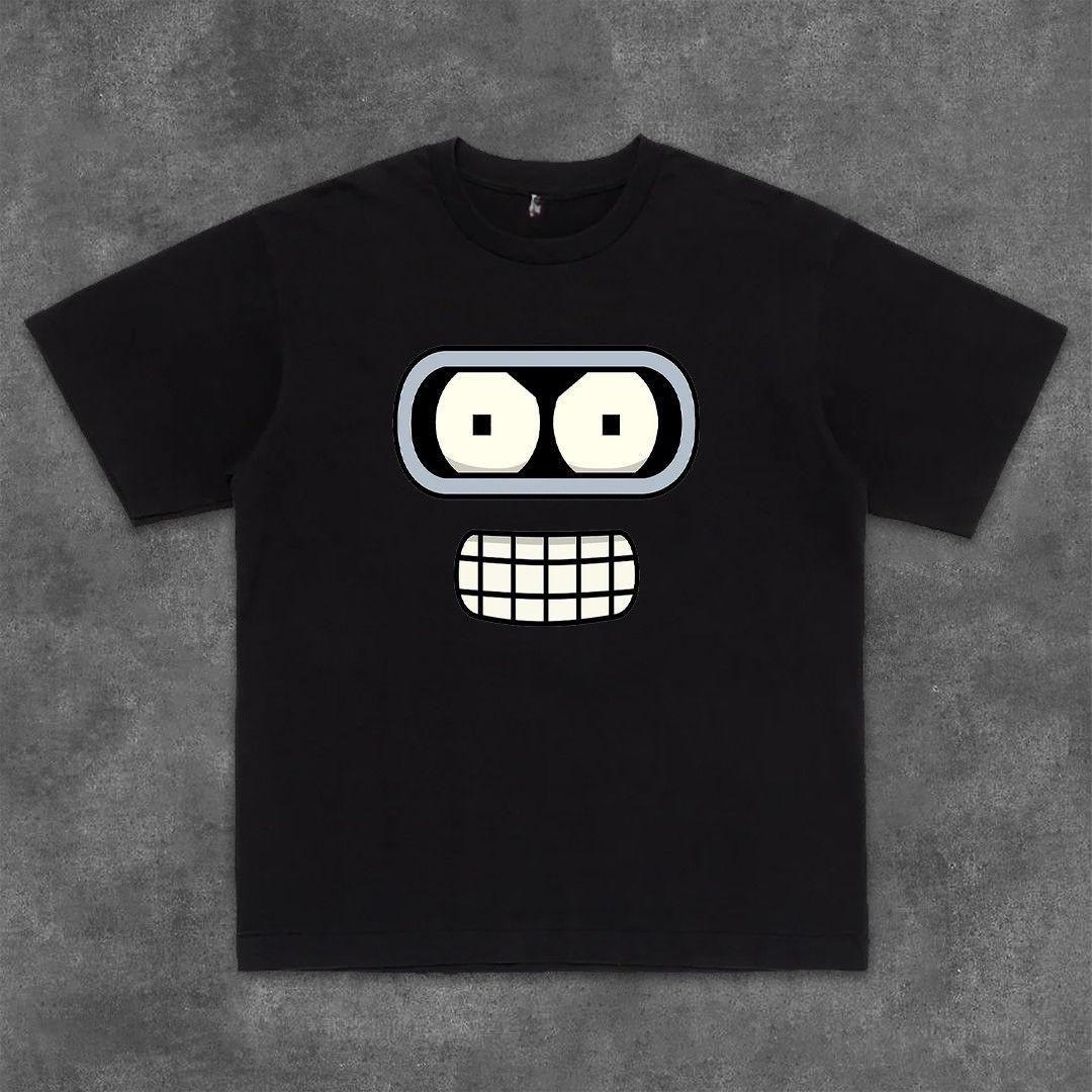 

25 Summer New Short-sleeved T-shirt with Cartoon Fly Out of The Future Printed Pure Cotton Round-neck Half-sleeved Top T-shirt 4XL