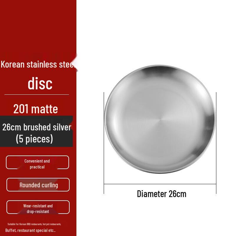 FATTBAO Korean Style Stainless Steel Round Shallow Plate