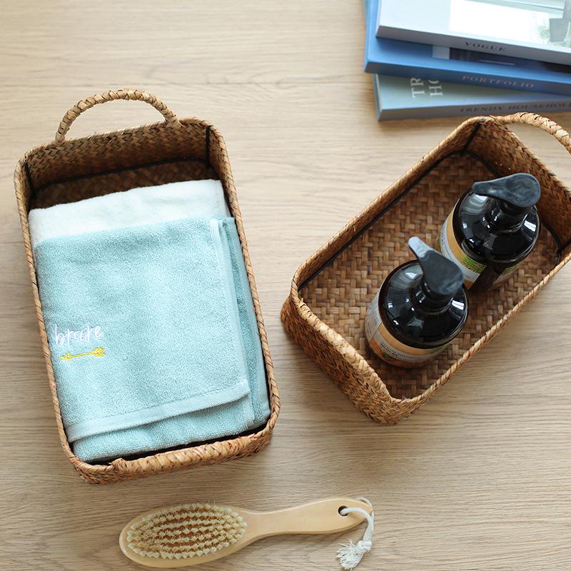 Japanese Straw-Woven Storage Basket for Snacks, TV Accessories, Cosmetics, and Masks