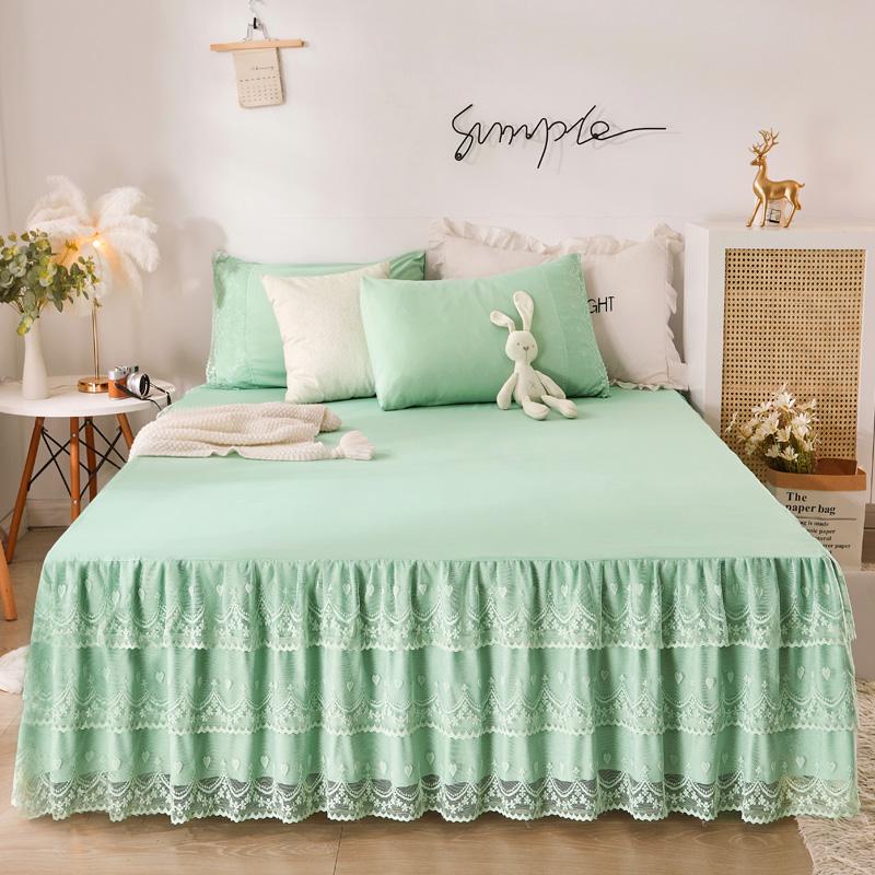 Bed Skirt Solid Color Bedspread Lace Style Bed Cover Falda De Cama Skin-friendly Mattress Protector (No Pillowcase)