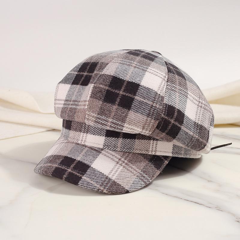 

Восьмиугольная шляпа газетчика, простая ретро-шляпа в британскую клетку с цветными блоками для повседневного использования в День короля ONE SIZE серый