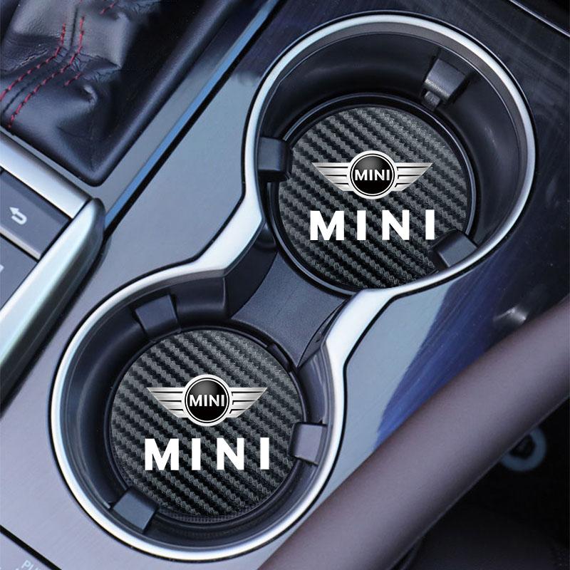 NNEJ4 2Pcs Car Coasters Carbon Fiber Cup Holder Mat For BMW Mini Cooper One JCW WORKS F54 F55 G30 G05 Car Interior Decorative Coasters