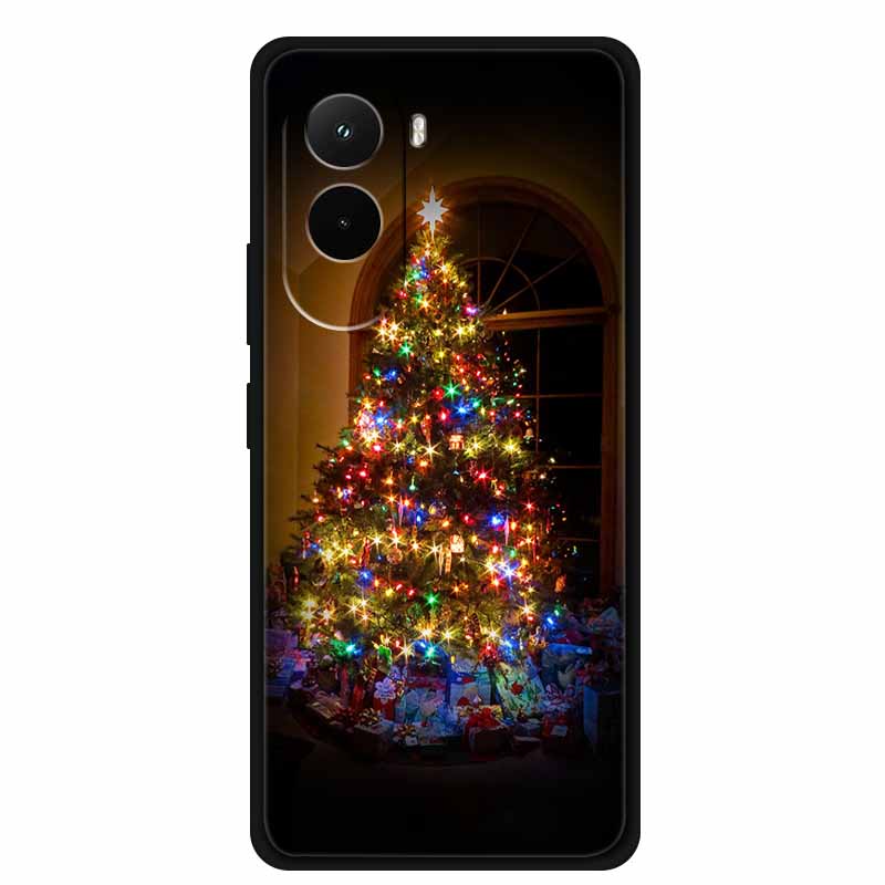 Christmas Phone Case For Poco M7 4G Case Christmas Tree Black Silicone Bumper For Xiaomi Poco M7 4G Cover PocoM7 Cartoon Coque