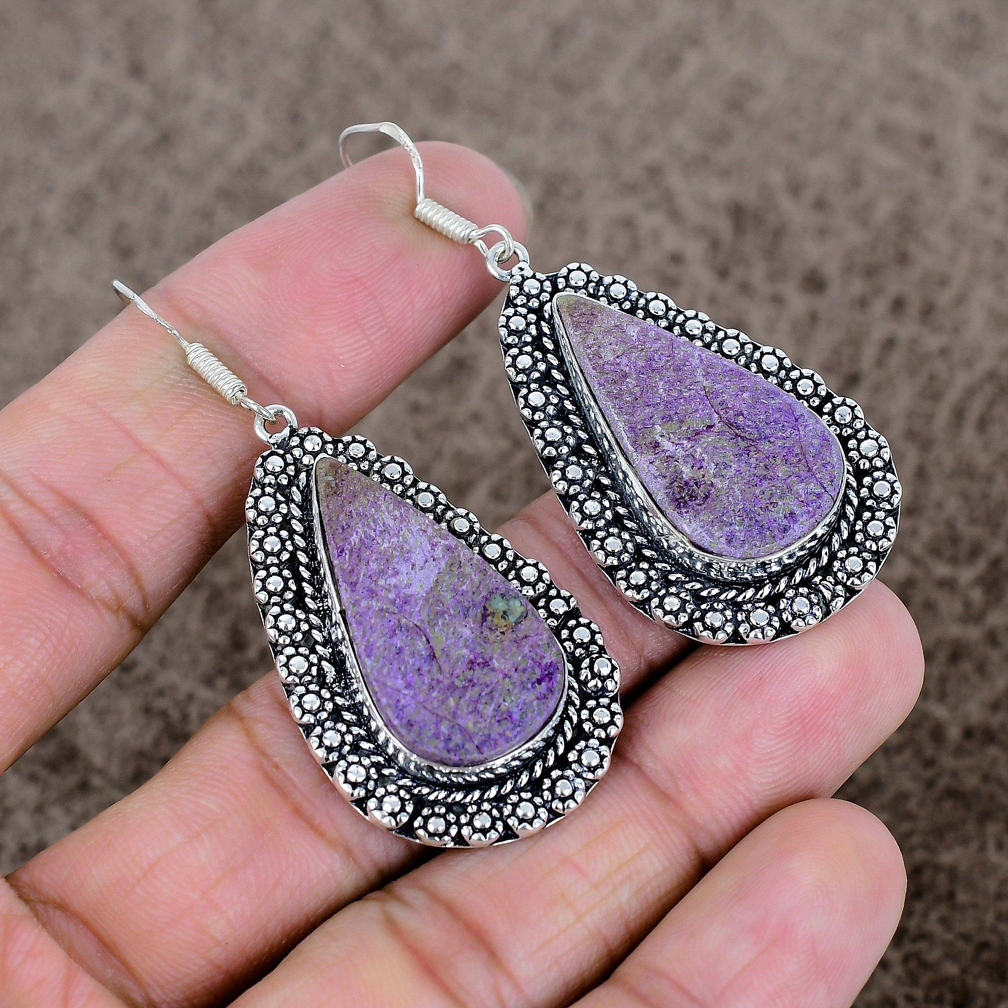 

Purpurite Gemstone Handmade 925 Sterling Silver Jewelry Earring 2.36 KKG-704