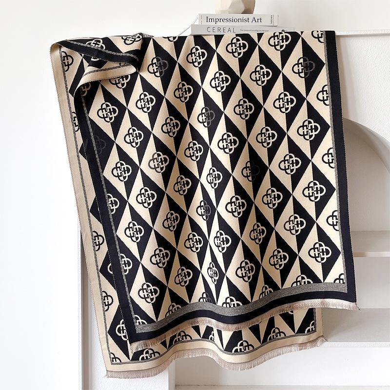 

клетчатый простой стиль теплый утолщенный шарф женский зимний с изысканным чувством большая шаль студенческий шарф женский 185cm чёрный