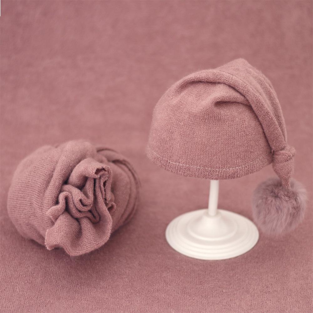 Baby Hat Newborn Photography Props Blanket Wrap Baby Fur Ball Knitted Beanie Hat Baby Photo Shoot Accessories