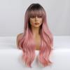 26 Inch Brown Gradient Pink Ombre  Long Curly Hair With Bangs Elegant and Fashionable Synthetic Wig For Ladies KTB