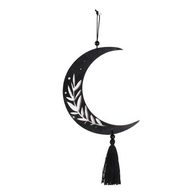 Wooden Pendant Burr-free Decorative Wood Bohemian Style Hollow Out Farmhouse Beaded Wooden Moon Wall Hanging Home Supply