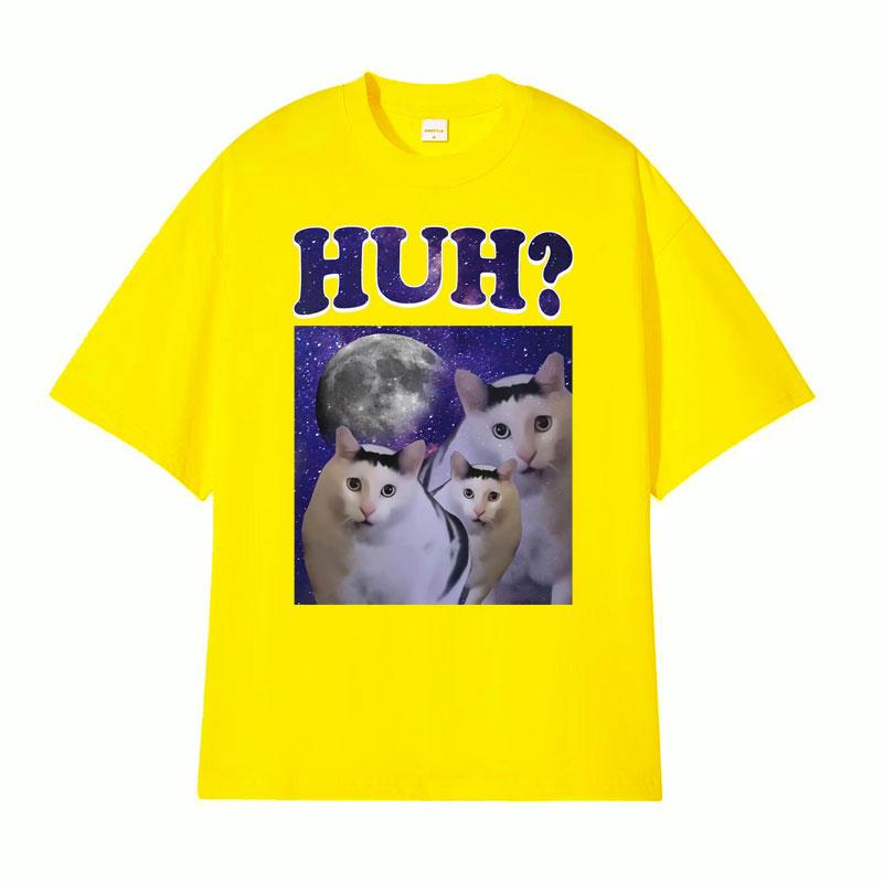 Funny Huh Meme Cat Humor T Shirt Trending Unisex Fashion Vintage Tee Shirt Unisexs Summer Casual Cotton Short Sleeve Tshirt Tops