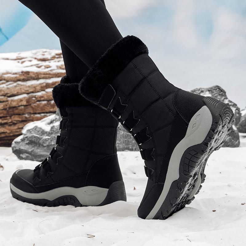 Women's Outdoor Waterproof Snow Boots Lightweight Non-Slip Walking Hiking Mid-Calf Ankle Booties for Women Lace-Up Winter Warm Faux Fur Lined Boots
