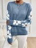 Floral Pattern Round Neck Sweater, Cute Drop Shoulder Long Sleeve Sweater for Fall & Winter, Women's Clothing