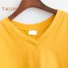 Zomer Crop T-shirt V-hals Korte Mouw Achterkant Hol Vetersluiting T-shirt Effen Kleur Losse Pasvorm Pullover Tops Streetwear