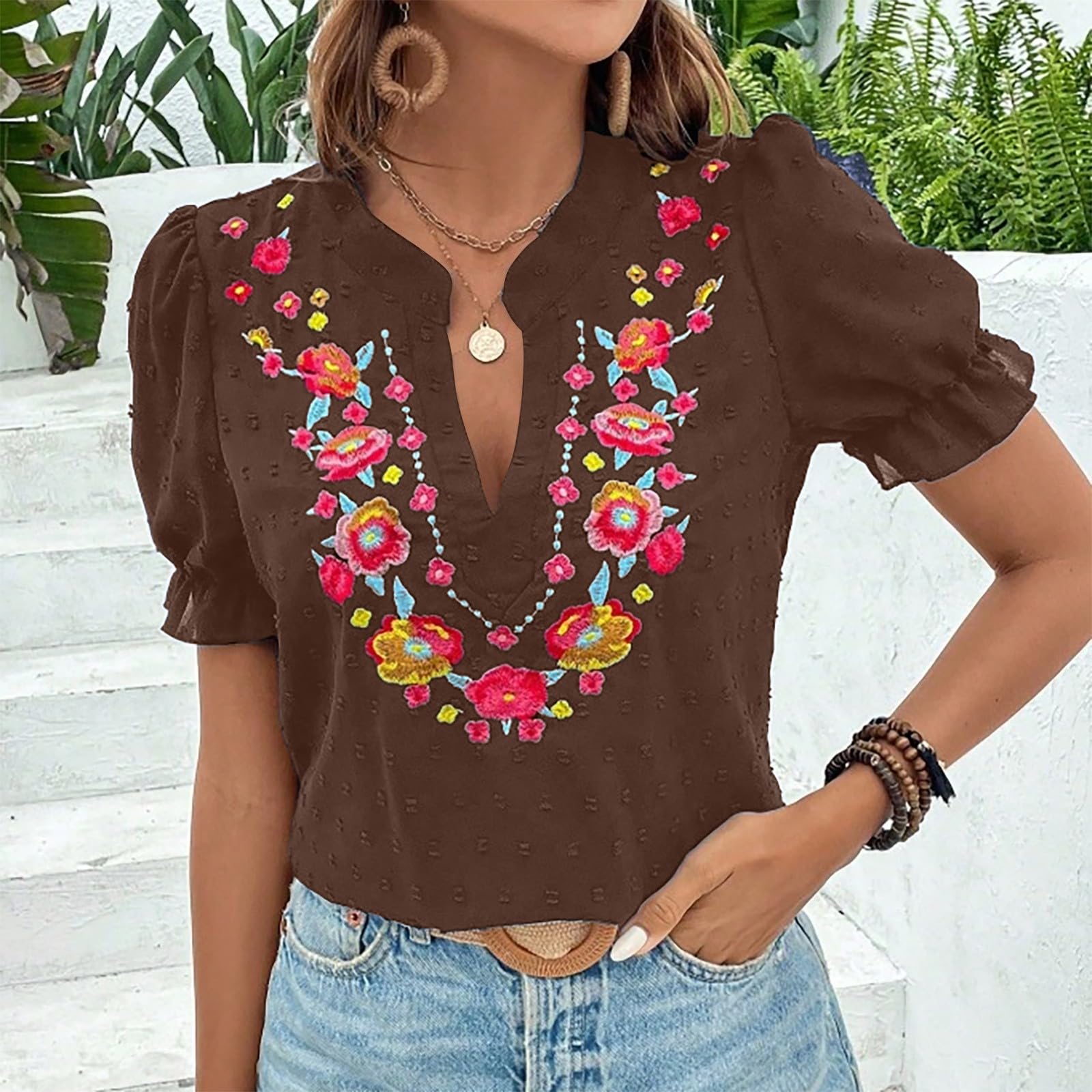 Women s Fashionable Casual Top M коричневый