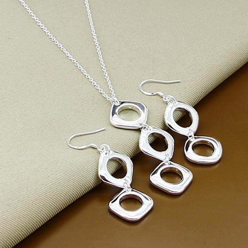 Jewelry Diagonal Square Necklace Earrings Set T130